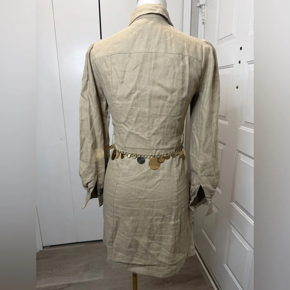 Michael Kors Beige Fabric with Gold Button Dress with chain